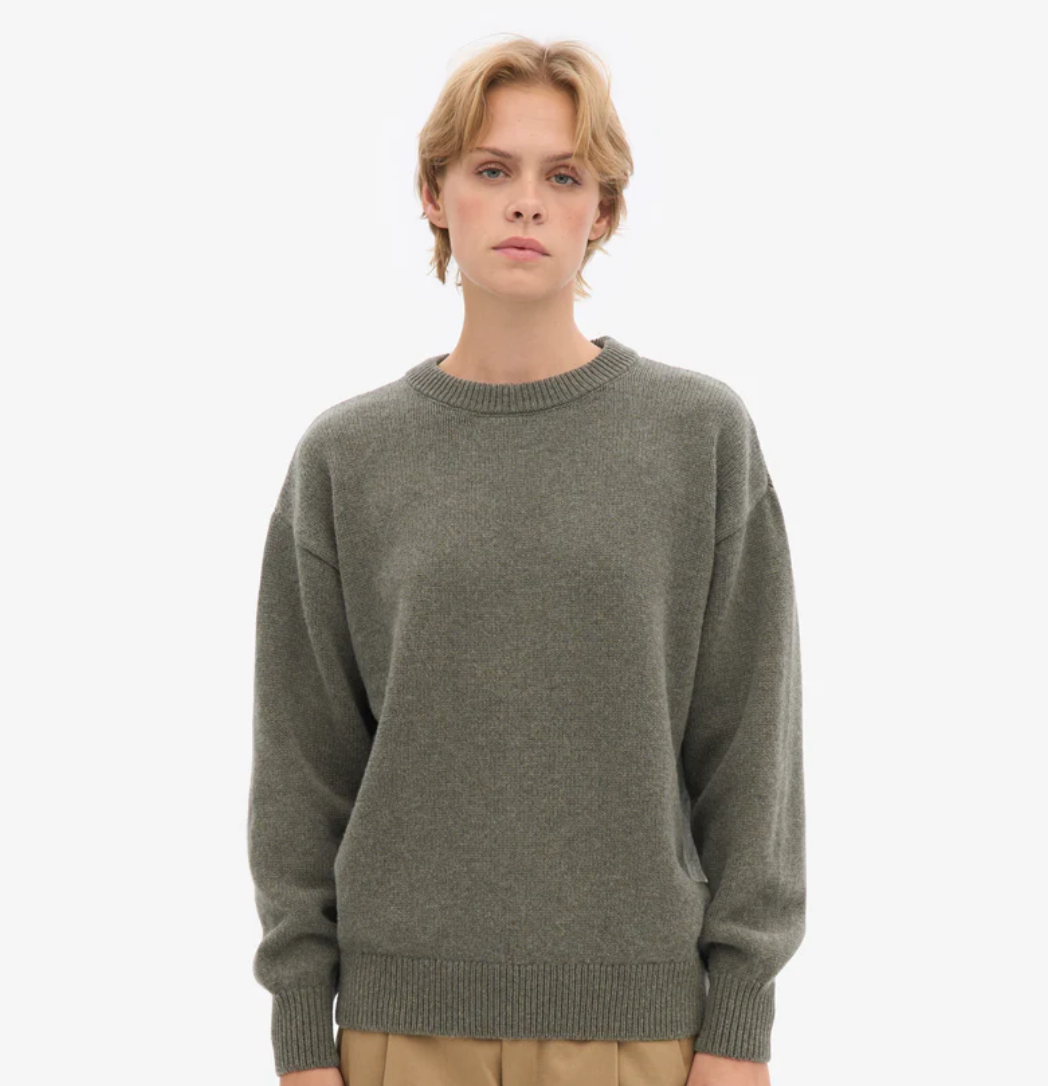 Oversized Merino Wool Crewneck Sweater, Dusty Olive