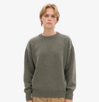 Oversized Merino Wool Crewneck Sweater, Dusty Olive