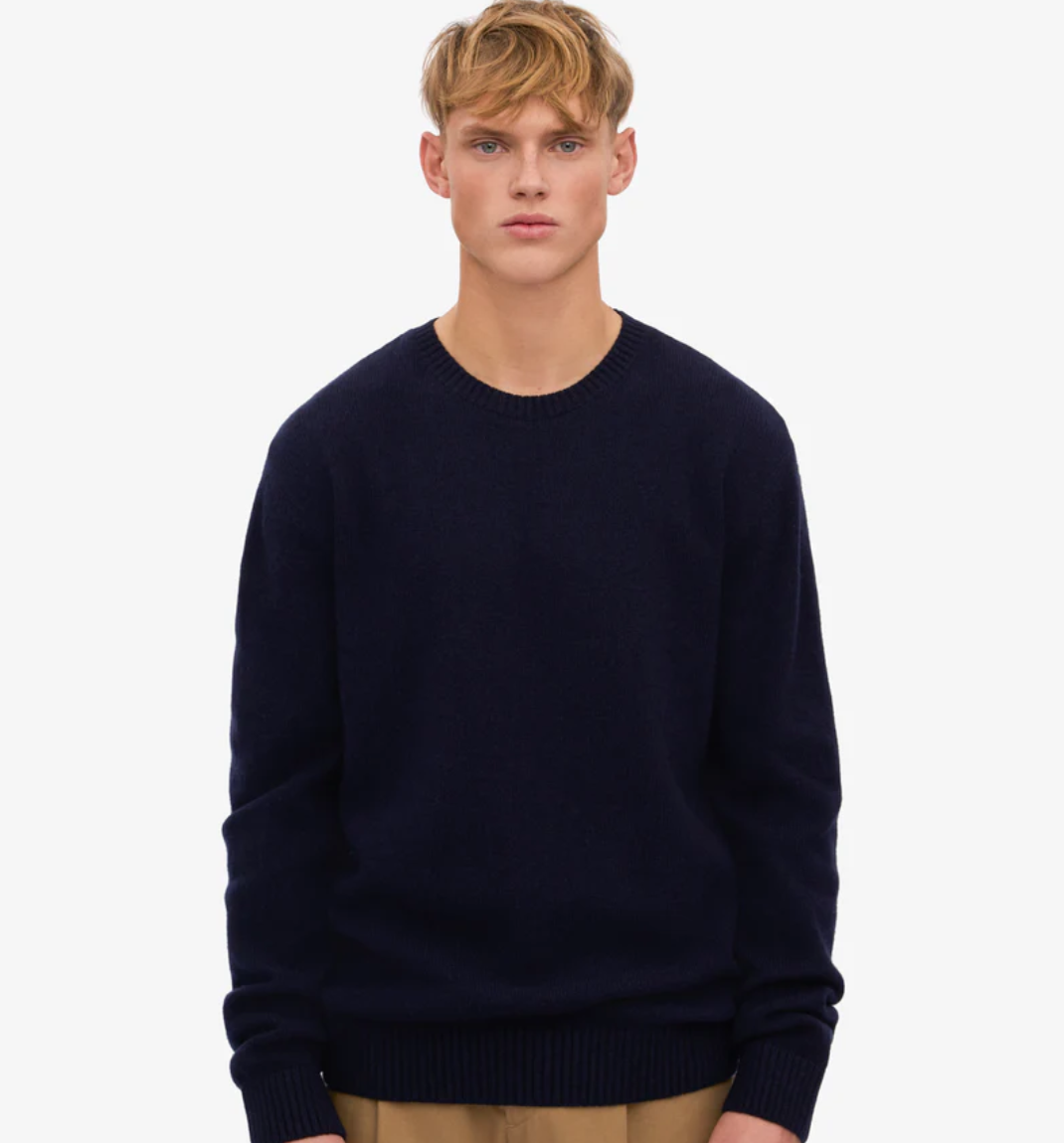 Oversized Merino Wool Crewneck Sweater, Navy Blue