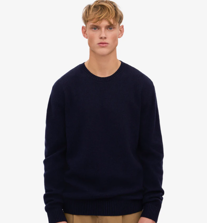 Oversized Merino Wool Crewneck Sweater, Navy Blue