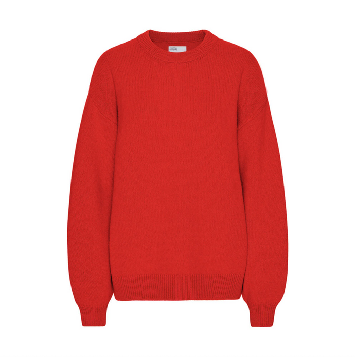 Oversized Merino Wool Crewneck Sweater, Red Tangerine