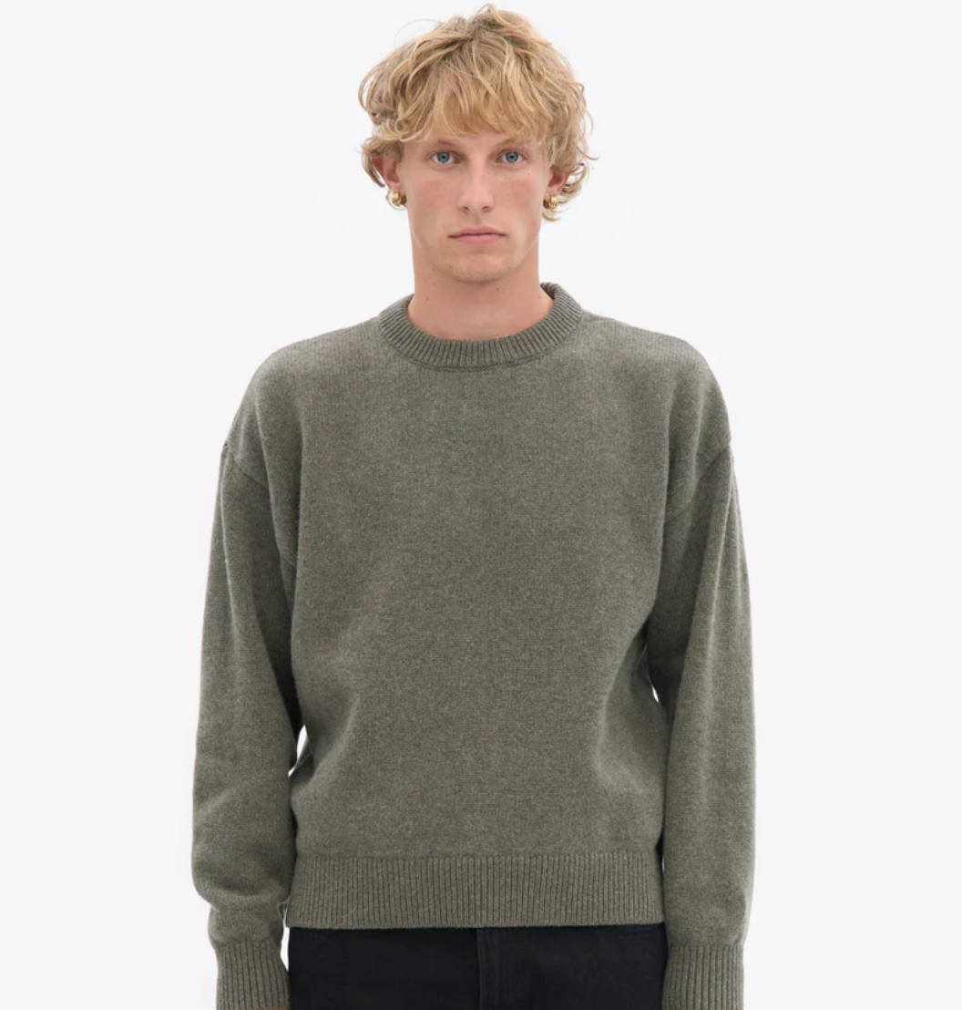 Oversized Merino Wool Crewneck Sweater, Dusty Olive