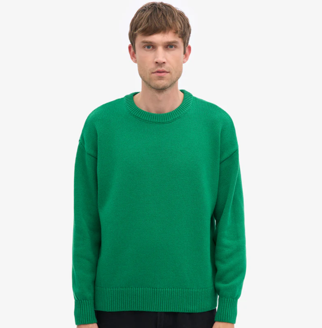 Oversized Merino Wool Crewneck Sweater, Kelly Green