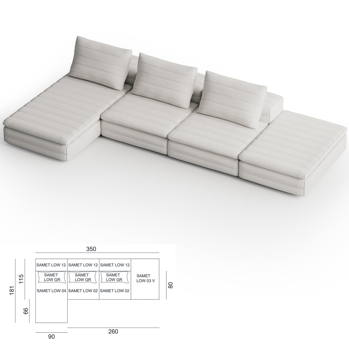 Samet Low Modular Sofa, Tweed