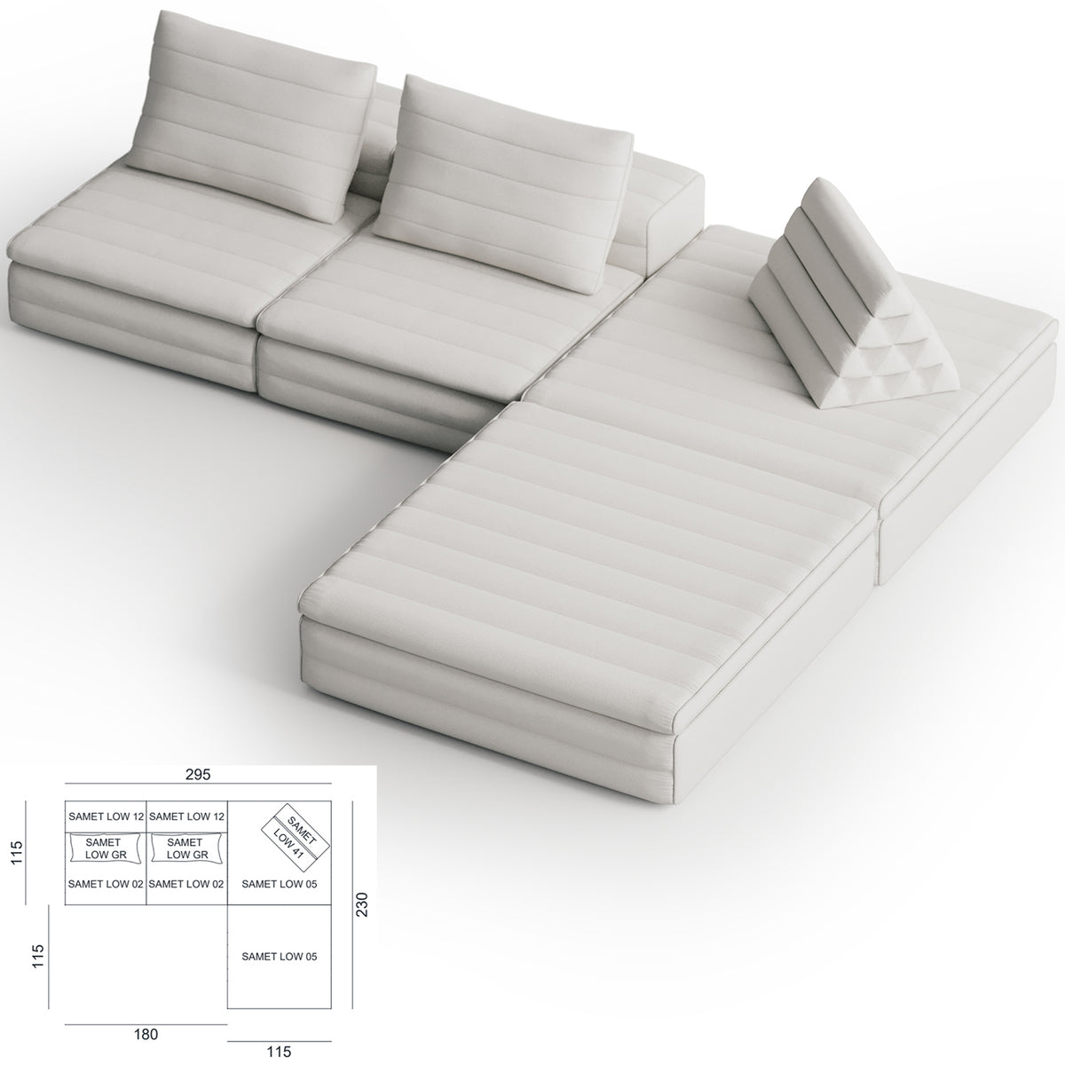 Samet Low Modular Sofa, Tweed