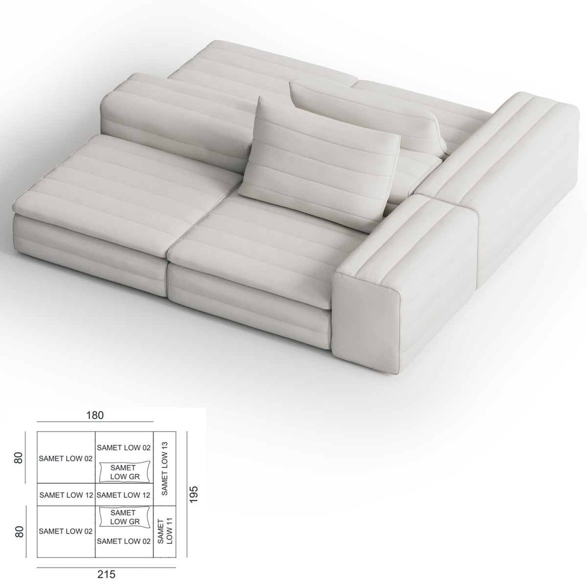 Samet Low Modular Sofa, Tweed
