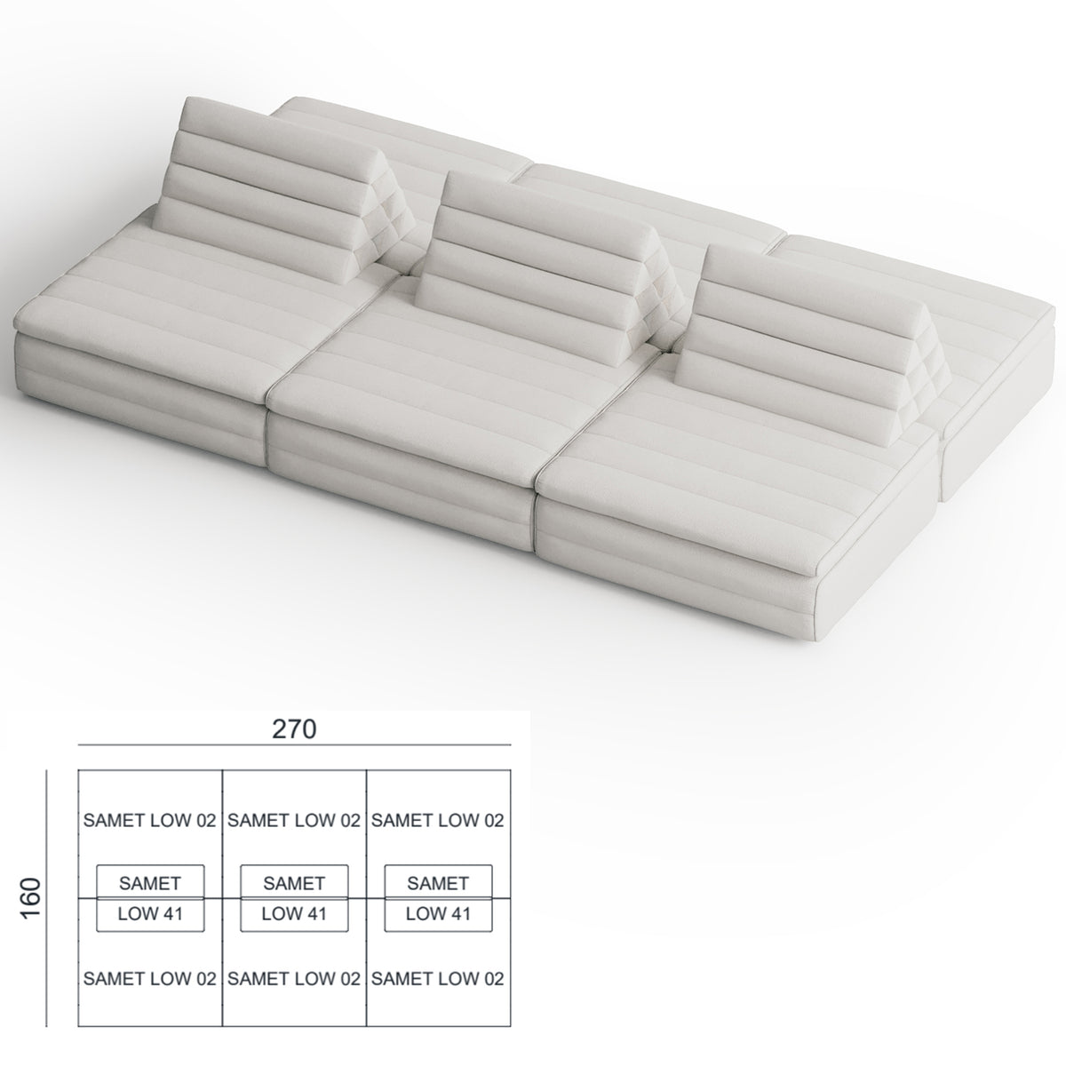 Samet Low Modular Sofa, Tweed