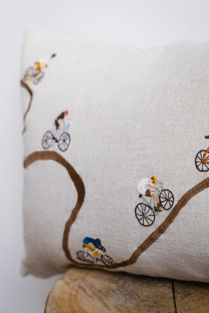 Cyclists Embroided Cushion