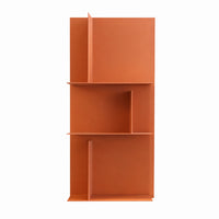 Kristalia’s Avenue Library Shelving H96cm features a minimalist orange design with three asymmetrical shelves and vertical dividers, set against a white background. The bookcase showcases clean, geometric lines for a modern, contemporary look.