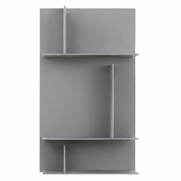The Kristalia Avenue Library Shelving 96cm is a modern, minimalist gray wall shelf with an abstract geometric design featuring vertical and horizontal panels for multiple compartments.