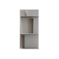 Introducing the Avenue Library Shelving H96cm by Kristalia—a modern, minimalist modular bookshelf featuring asymmetrical shelves arranged both vertically and horizontally to create a variety of compartments. This contemporary bookcase is finished in light gray and stands against a white background.