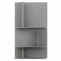 The Avenue Library Shelving H96cm by Kristalia features a minimalist gray wall-mounted design with asymmetrical vertical and horizontal dividers that create varied storage compartments, making this contemporary bookcase stand out against a white background.