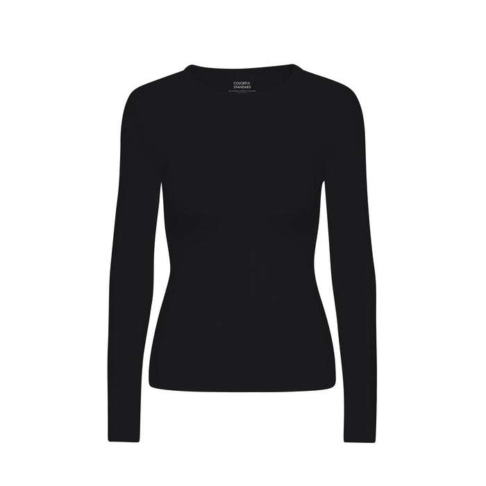 Women's Ribbed Long-Sleeve T-Shirt, Deep Black