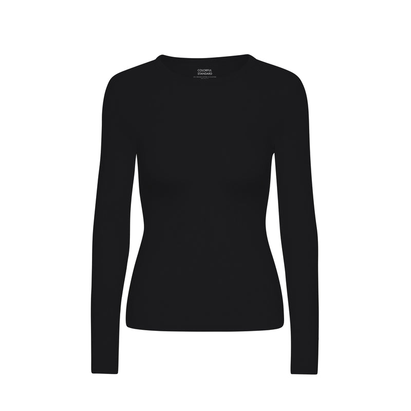 Women's Ribbed Long-Sleeve T-Shirt, Deep Black