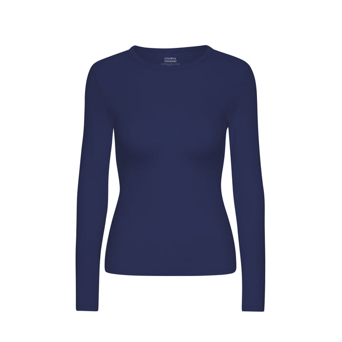 Women's Ribbed Long-Sleeve T-Shirt, Marine Blue