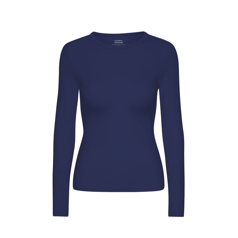 Women's Ribbed Long-Sleeve T-Shirt, Marine Blue