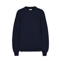 Oversized Merino Wool Crewneck Sweater, Navy Blue