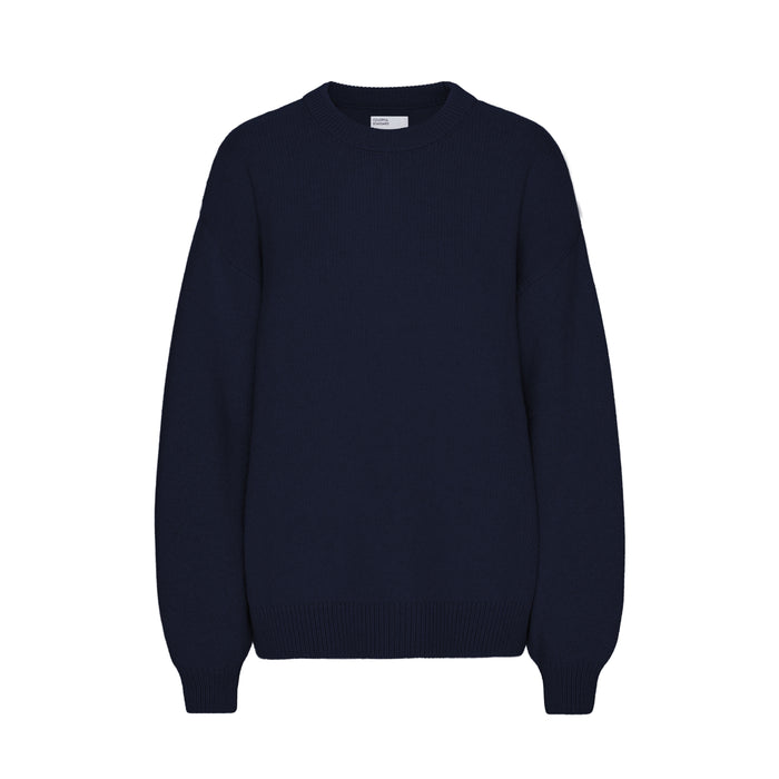 Oversized Merino Wool Crewneck Sweater, Navy Blue
