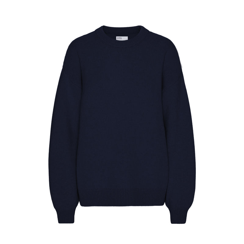 Oversized Merino Wool Crewneck Sweater, Navy Blue