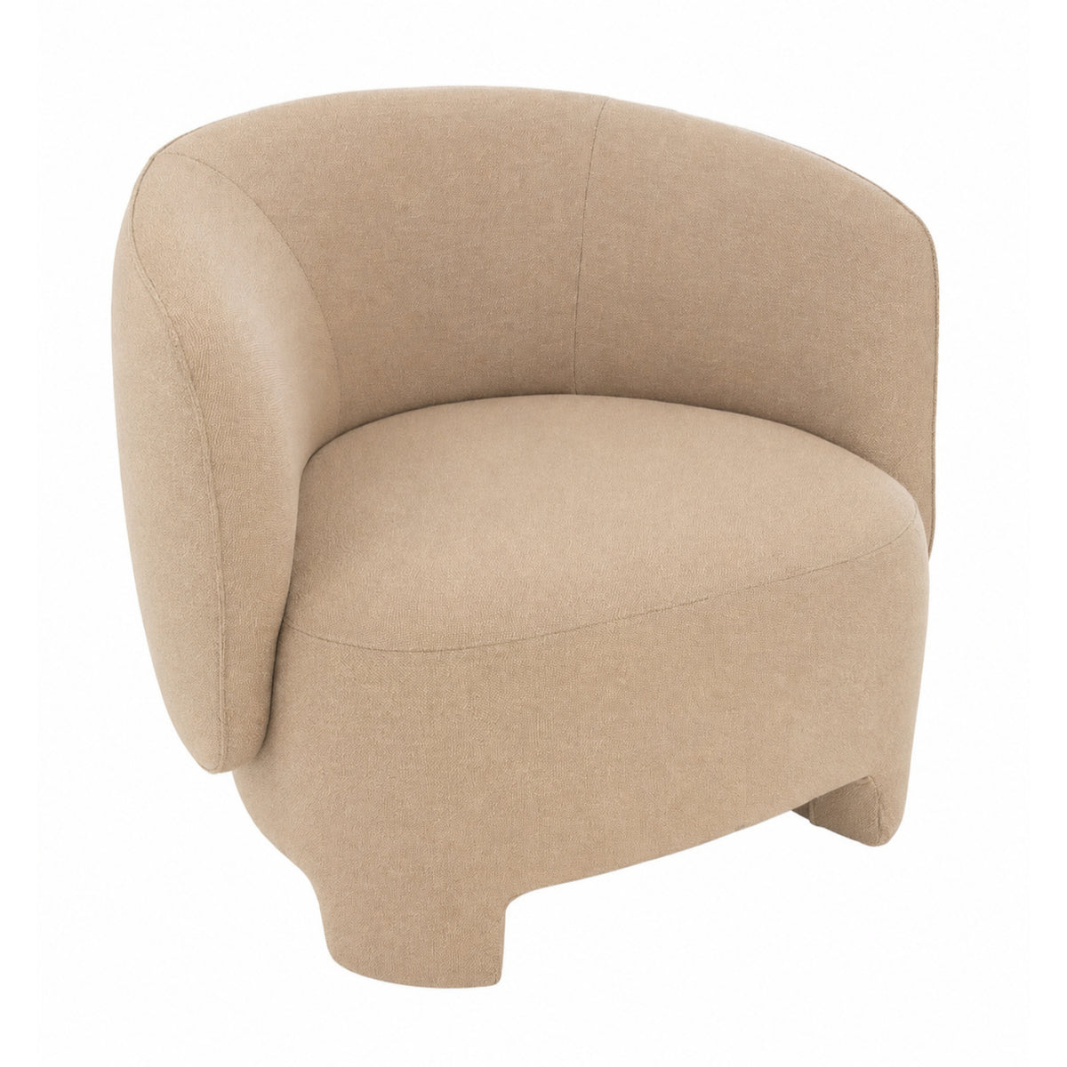 Introducing the Ex-Display Taru Armchair by Ligne Roset—a modern, beige upholstered club chair inspired by the iconic design. Featuring a rounded back and seat with no visible arms and supported by short, curved legs, this armchair offers a contemporary and minimalist aesthetic.