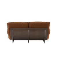 Back view of a Ligne Roset Marsala Medium Sofa in Parade fabric, a two-cushion design featuring brown textured upholstery set within a dark wood frame.