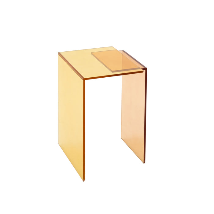 The Patchs Occasional Table by Ligne Roset is a small, modern side table crafted from translucent orange acrylic, featuring clean lines and a minimalist design that seamlessly combines style and functionality for any living space.