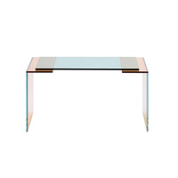 The Patchs Low Table by Ligne Roset is a minimalist, modern piece crafted entirely from transparent, green-tinted tempered glass, featuring a rectangular top and side panels, shown from the front against a white background.