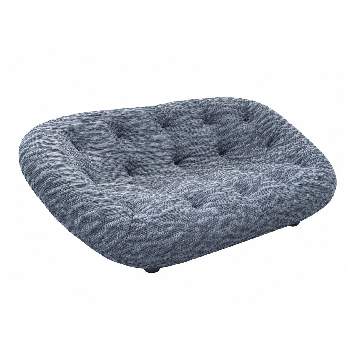 Low-profile, tufted Ex-Display Ploum Medium High Back Sofa upholstered in textured grey Sea fabric.