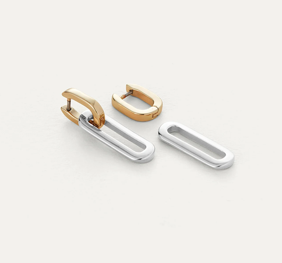 Teeni Detachable Link Earrings, Two Tone