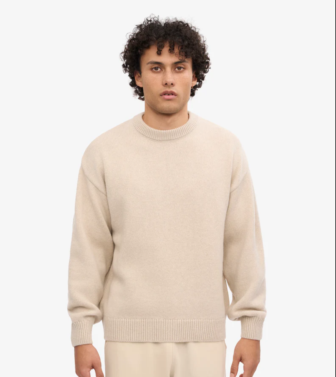 Oversized Merino Wool Crewneck Sweater, Ivory White