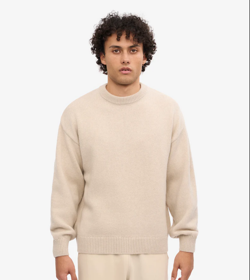 Oversized Merino Wool Crewneck Sweater, Ivory White