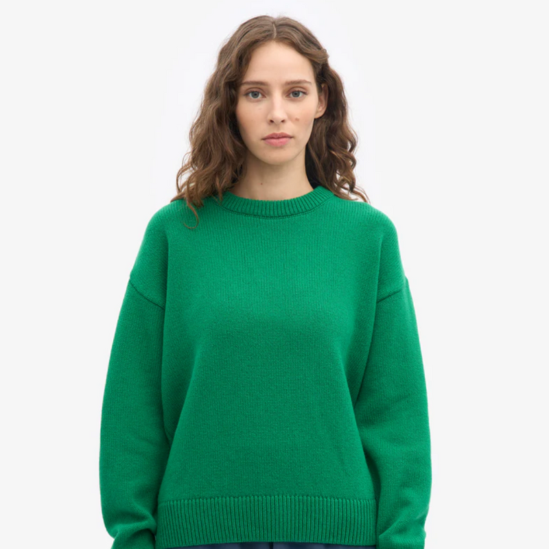 Oversized Merino Wool Crewneck Sweater, Kelly Green