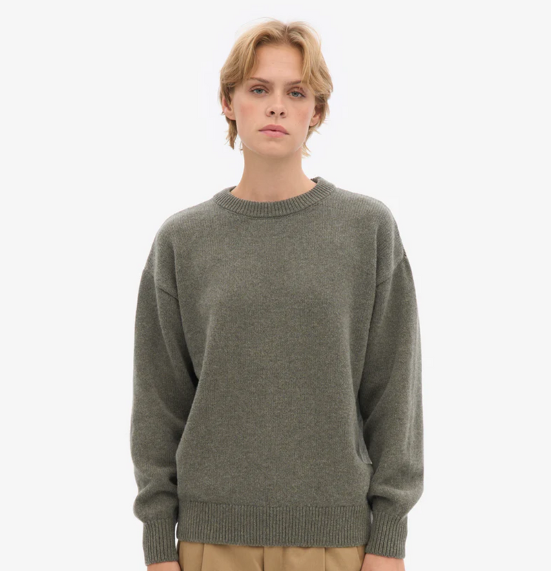 Oversized Merino Wool Crewneck Sweater, Dusty Olive