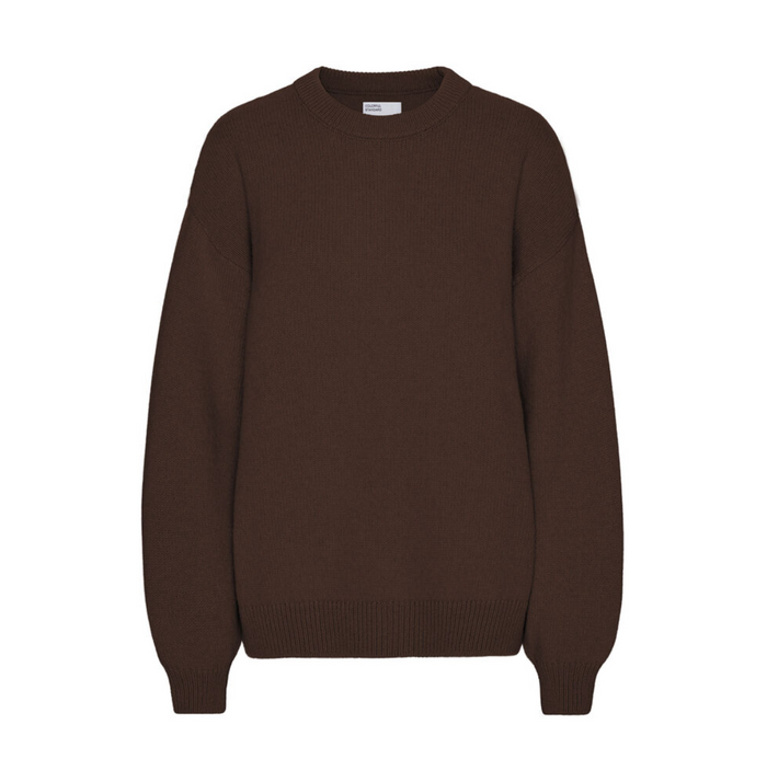 Oversized Merino Wool Crewneck Sweater, Coffee Brown