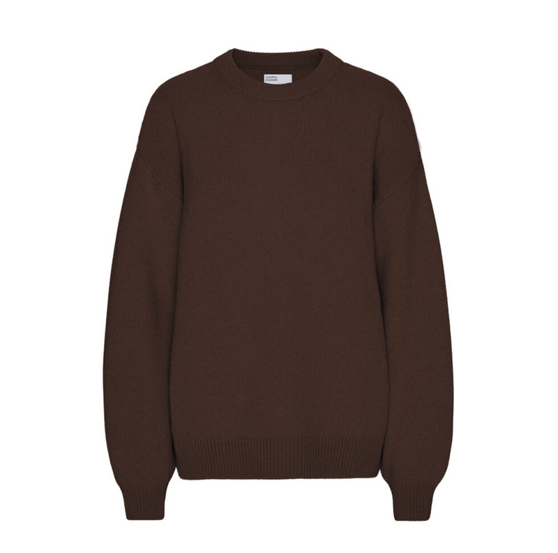 Oversized Merino Wool Crewneck Sweater, Coffee Brown