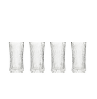 The Ultima Thule Sparkling Wine Glasses 4 Pack features four textured glasses with vertical ridges and decorative bases, inspired by Nordic design, arranged in a row on a white background.