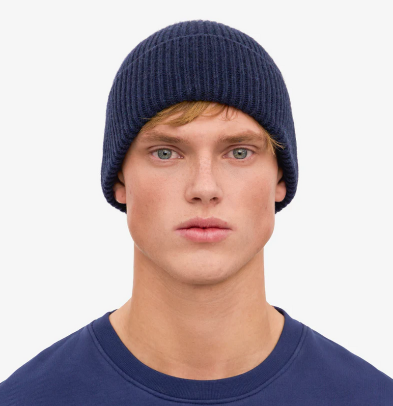 Merino Wool Beanie, Marine Blue