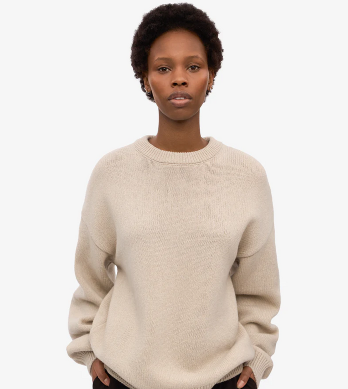 Oversized Merino Wool Crewneck Sweater, Ivory White
