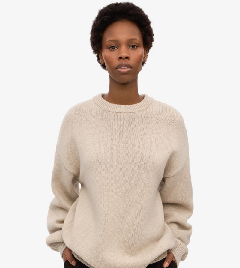 Oversized Merino Wool Crewneck Sweater, Ivory White