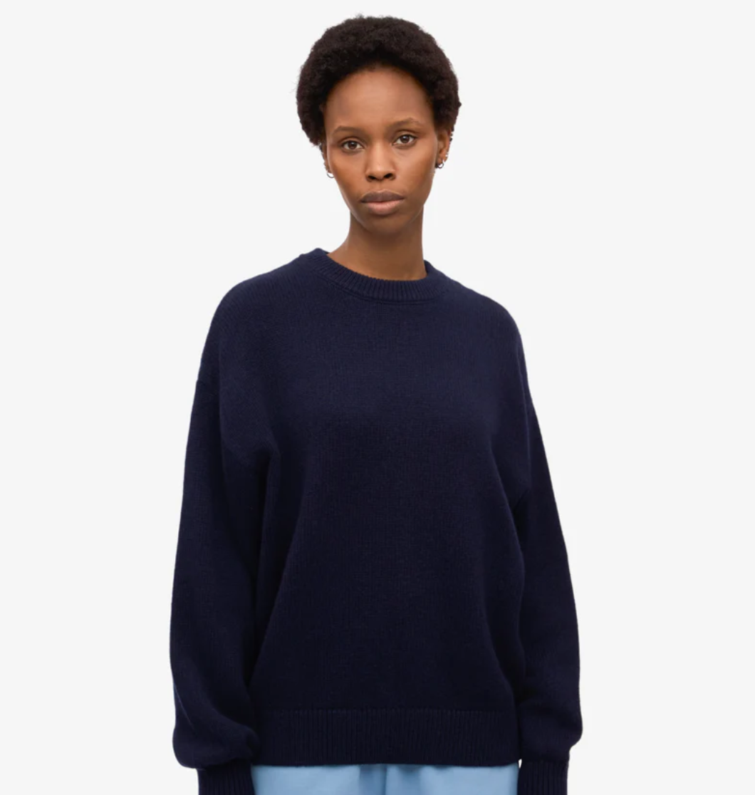 Oversized Merino Wool Crewneck Sweater, Navy Blue