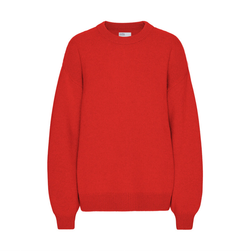 Oversized Merino Wool Crewneck Sweater, Red Tangerine