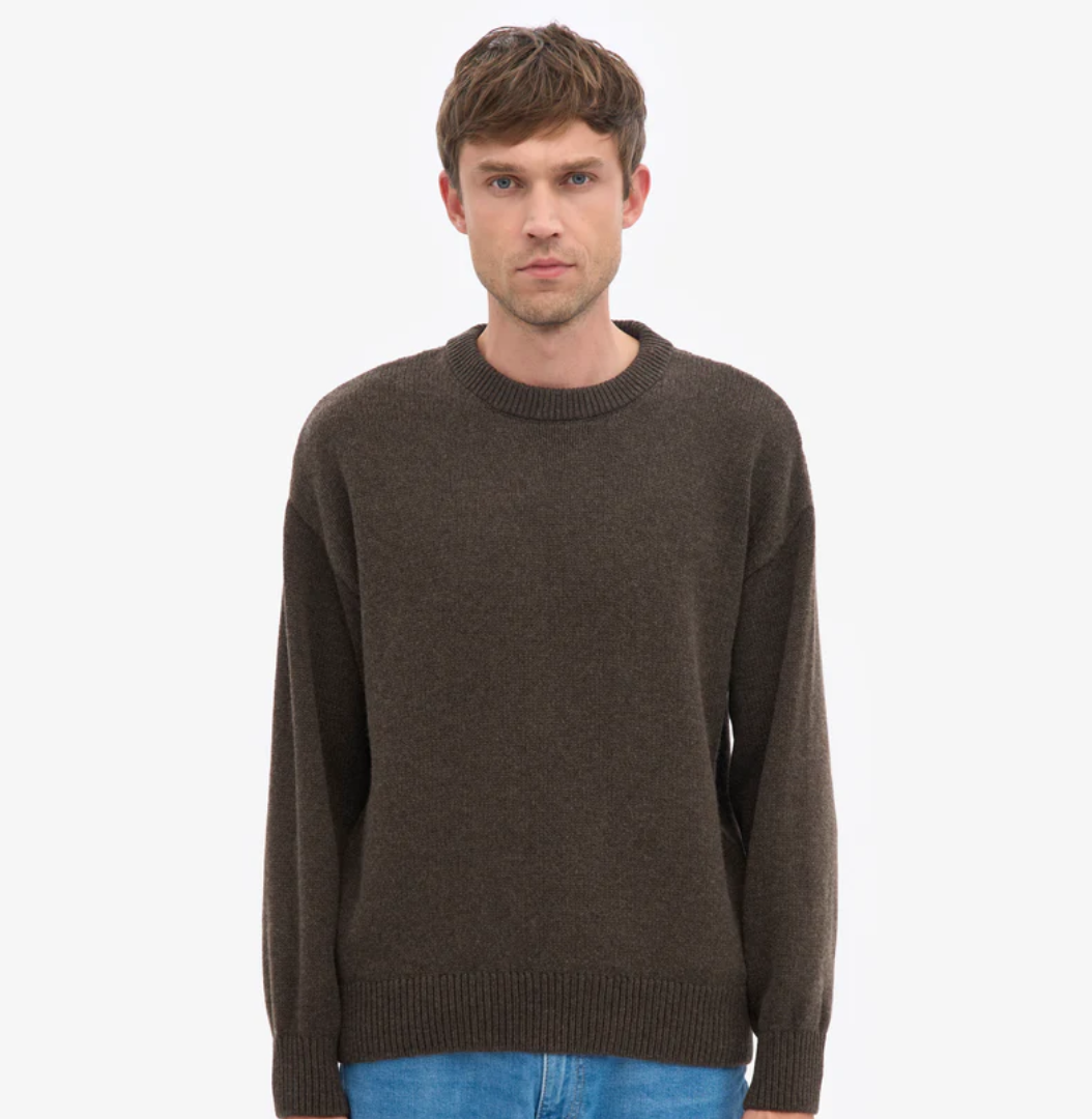 Oversized Merino Wool Crewneck Sweater, Coffee Brown