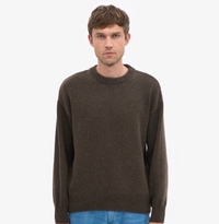 Oversized Merino Wool Crewneck Sweater, Coffee Brown