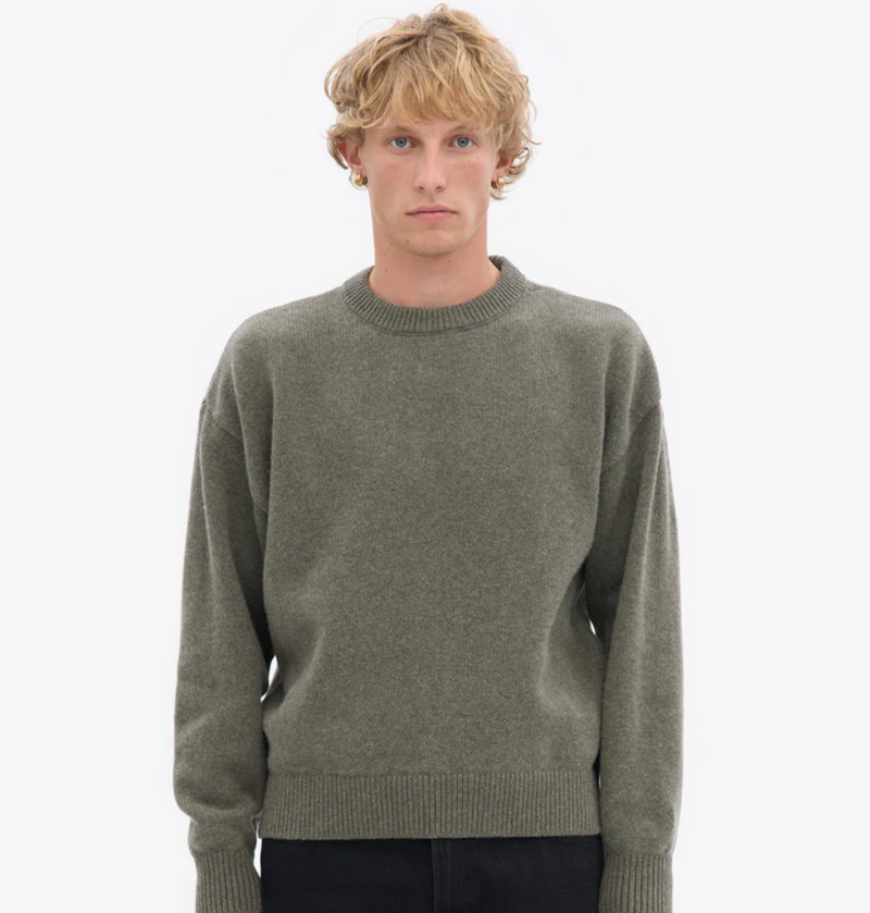 Oversized Merino Wool Crewneck Sweater, Dusty Olive