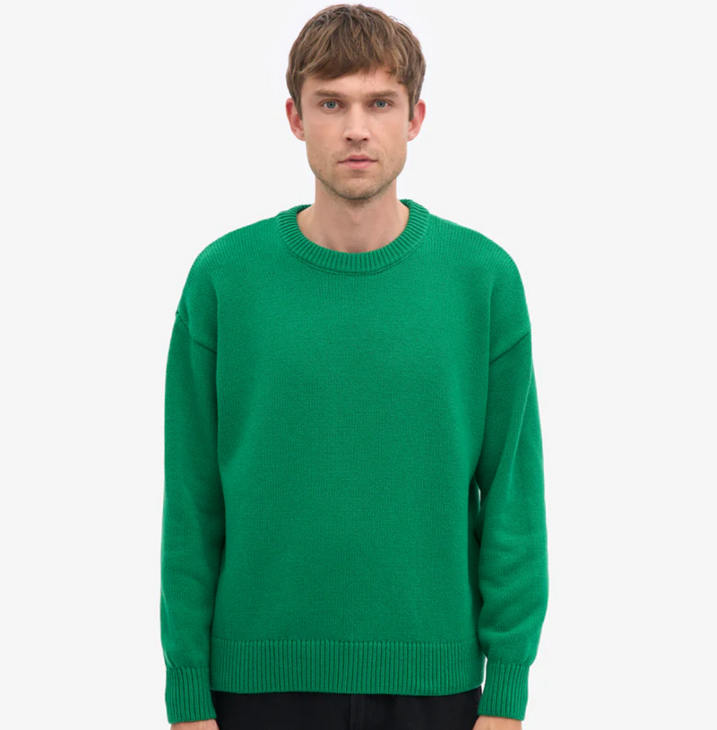 Oversized Merino Wool Crewneck Sweater, Kelly Green
