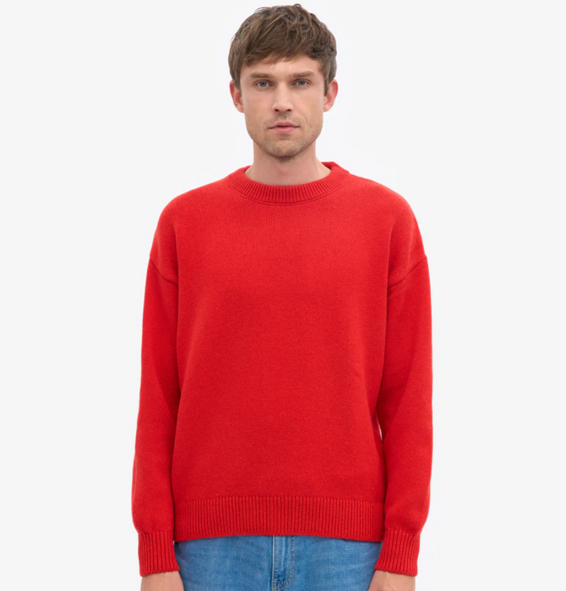 Oversized Merino Wool Crewneck Sweater, Red Tangerine