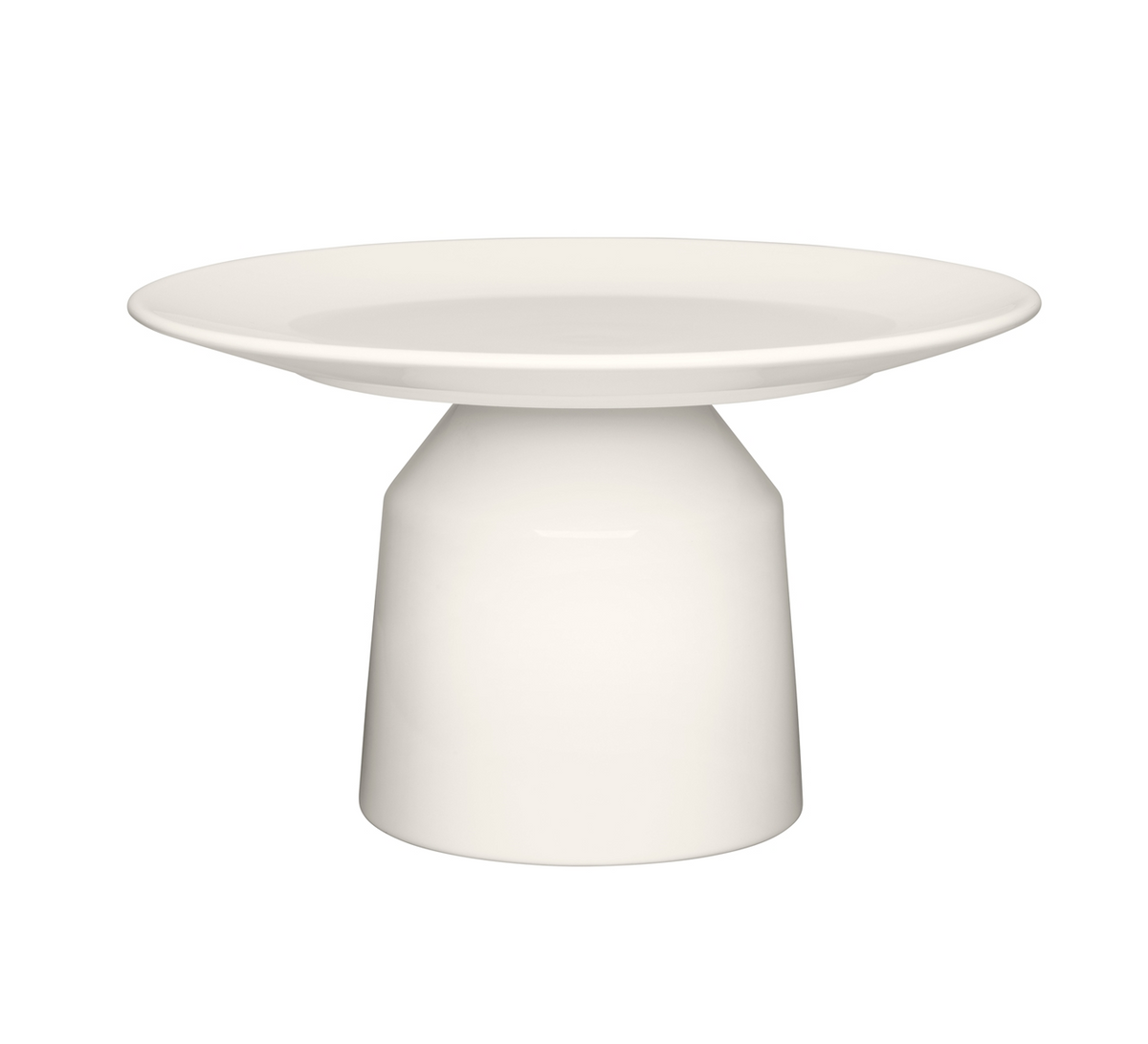 The Solare Serving Tray, a white ceramic cake stand with a wide flat top and cylindrical base, is displayed on a plain white background.
