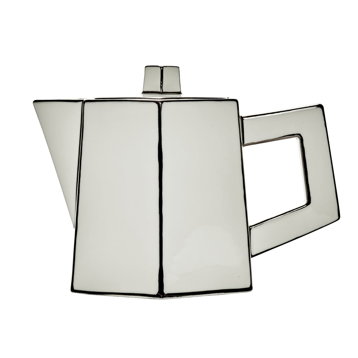A contemporary Carte Blanche Teapot by Serax, featuring a geometric design with sharp edges, a square handle, and a flat lid, made from fine bone china and photographed on a white background.