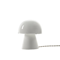 White Joe n°1 Table Lamp made of bone china, featuring a wide, rounded mushroom-shaped shade and a power cord.