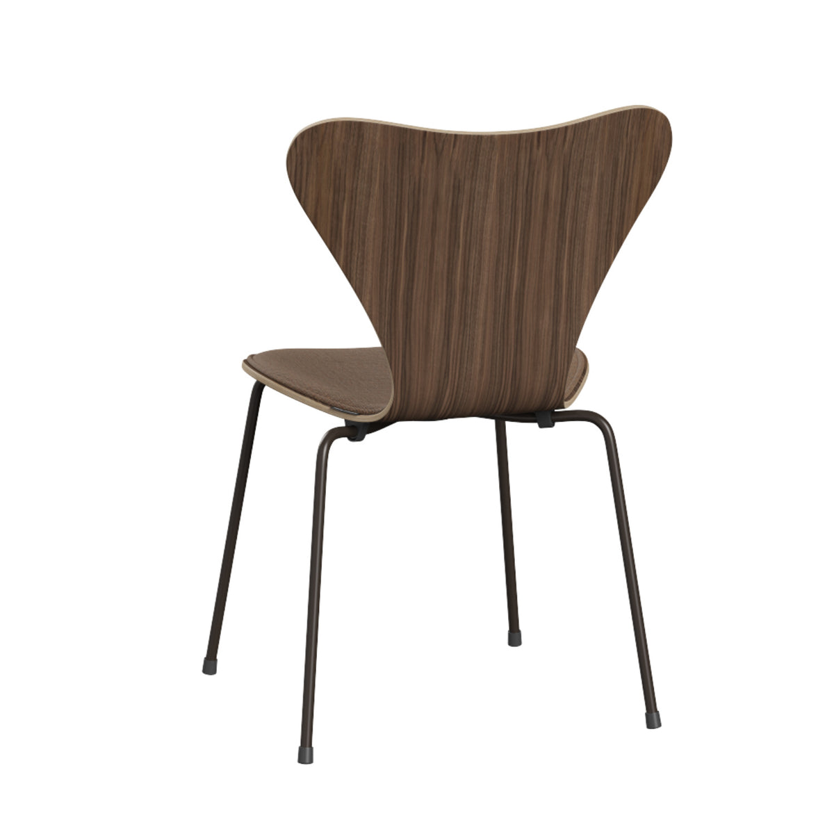 The Series 7 Chair, Front Upholstered in Technicolor Fabric by Fritz Hansen showcases modern Danish design with its curved backrest and seat inspired by Arne Jacobsen’s iconic style, supported by four slender black metal legs and photographed against a plain white background.
